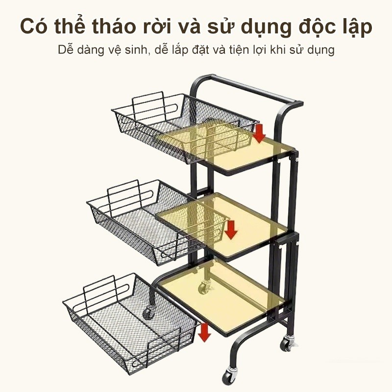 Kệ xe đẩychất liệu kim loại cao cấp Xe đẩy gấp gọn Kệ đựng đồ đa năng