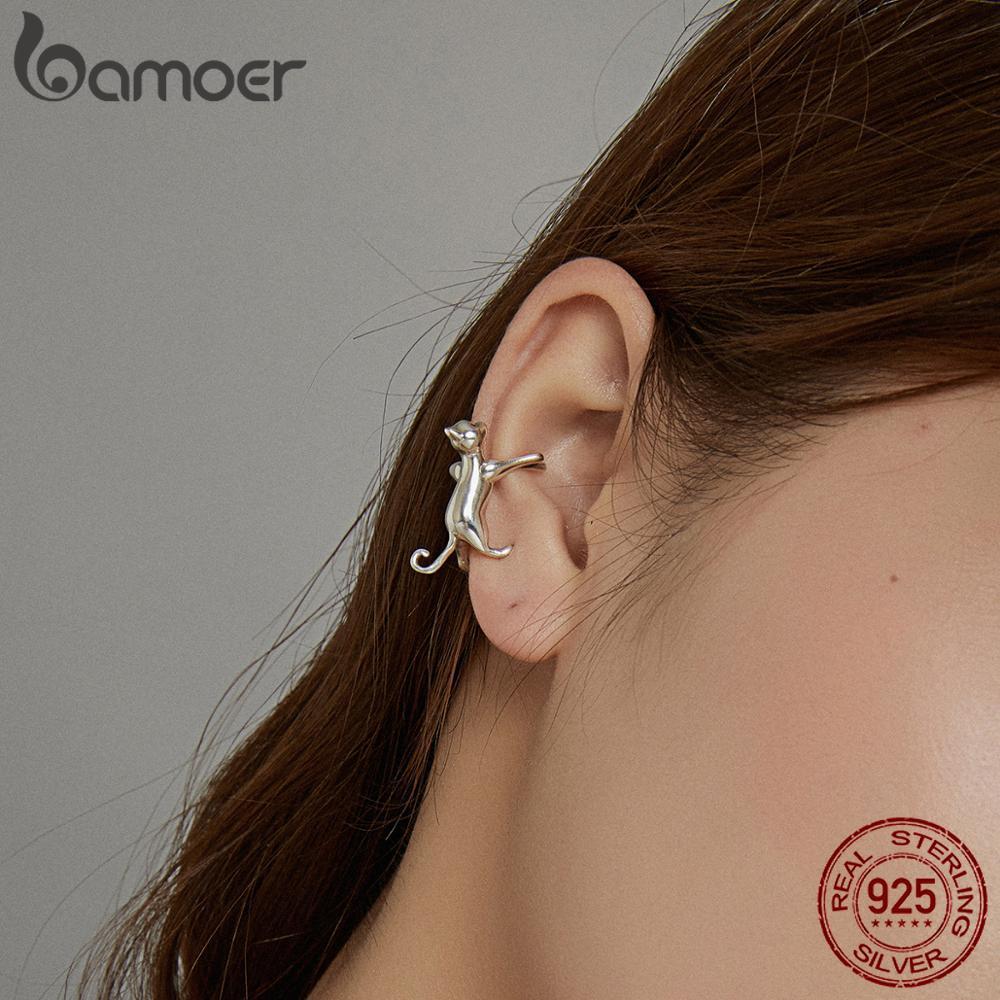 BAMOER 1 Bông Tai Bạc 925 Hình Mèo Dễ Thương