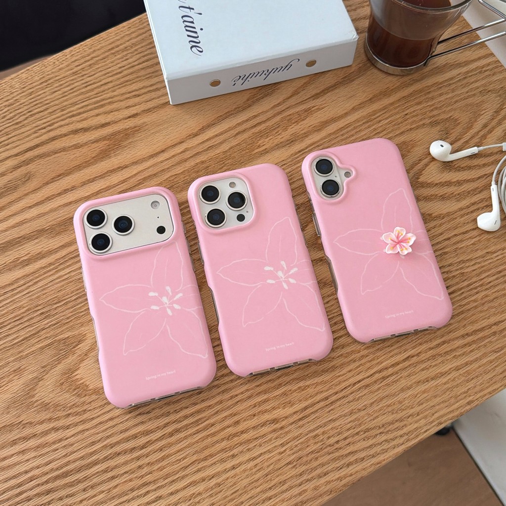 Ốp điện thoại hoa nhỏ màu hồng 3D cho iPhone 17 Pro Max 17 16 15 Vỏ bảo vệ chống sốc