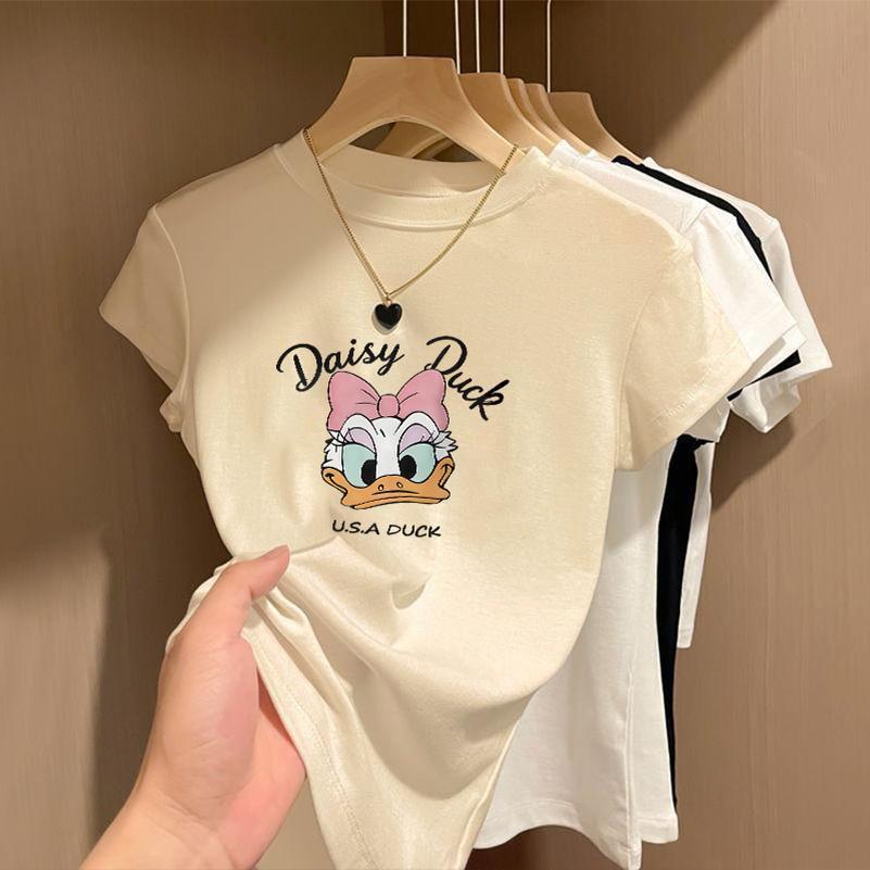 BOOM Áo Baby Tee Nữ Cotton Ôm Body-Áo Thun Ngắn Tay Y2K In Hình PhongCách Mùa Hè, Cổ Tròn Hàng Đầucách hàn quốc phongE33