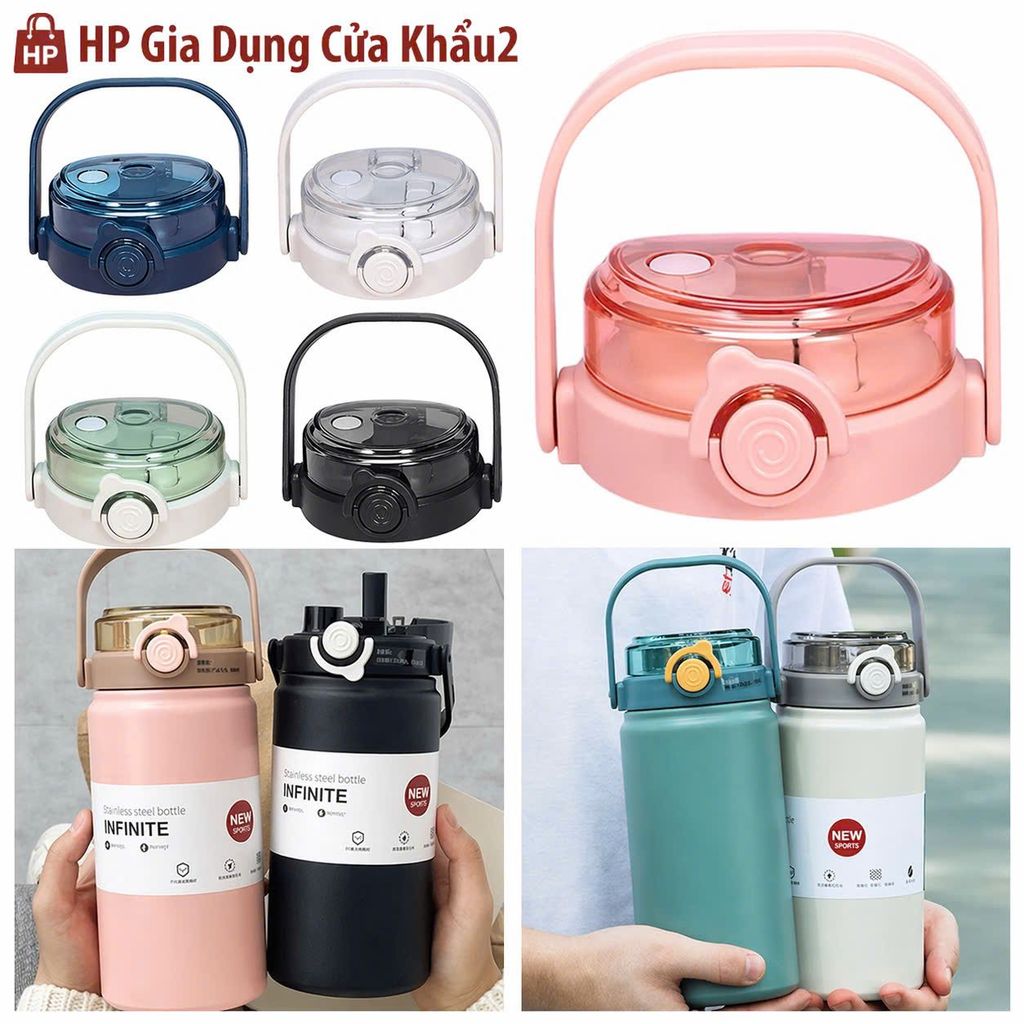 binh giu nhiet nuoc inox 316 1000ml , 1200ml có quai xách,ống hút hàng loại 1 DAKINY HOT 2024 tặng sticker