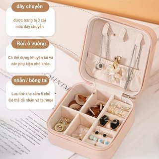 Hộp Đựng Trang Sức Di Động Da PU Nhung Lót Mini Du Lịch Nhẫn Bông Tai Vòng Cổ Người Tổ Chức