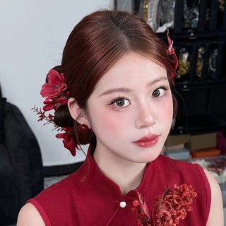 1 bộ mũ cô dâu, hoa đỏ, phụ kiện tóc bướm, quần áo nướng đám cưới, phụ kiện