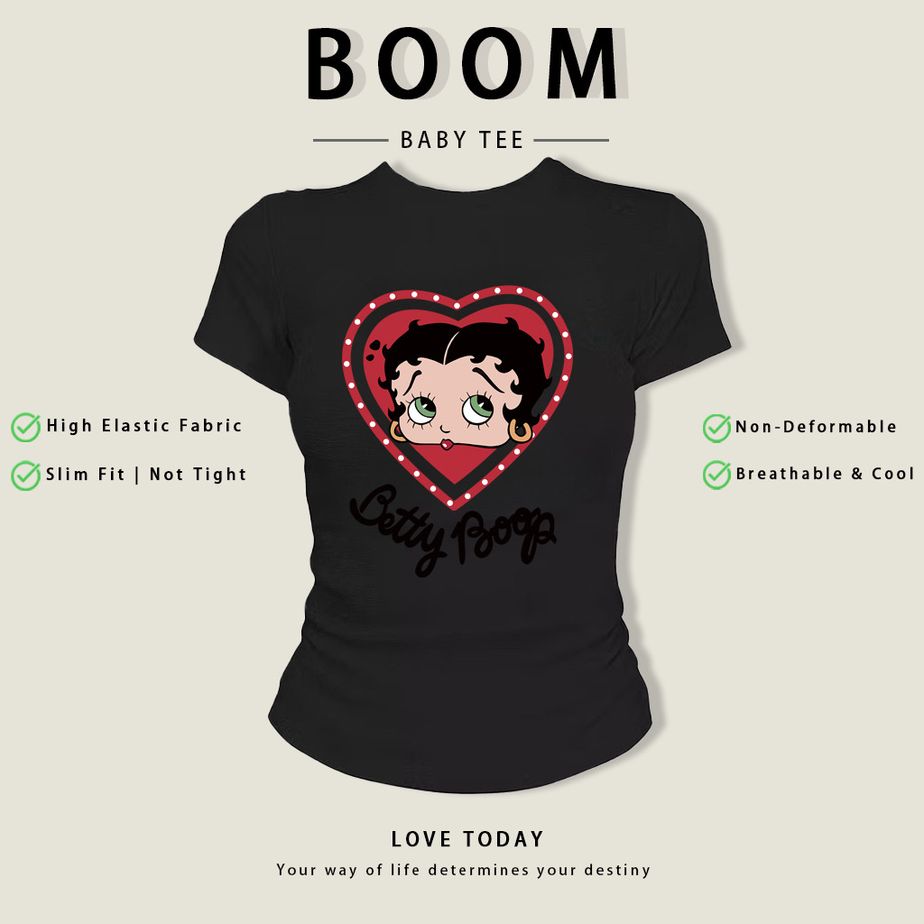 BOOM Áo Baby Tee Nữ Cotton Ôm Body-Áo Thun Ngắn Tay Y2K In Hình PhongCách Mùa Hè, Cổ Tròn Hàng Đầucách hàn quốc phongR04