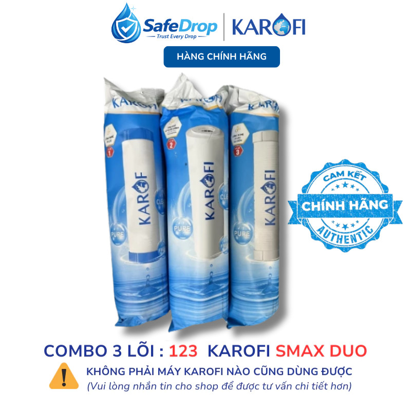 Bộ 3 Lõi Lọc Nước Karofi 123 Smax Duo Hàng Chính Hãng 100% Check Mã Xác Thực Trên Bao Bì