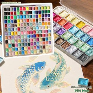 [Vận chuyển nhanh] Bộ màu nước GILDEDHOMIN, Bộ dụng cụ vẽ tranh Sơn màu nước nguyên khối ngọc trai đa chức năng, Sơn vẽ tranh 12 / 24 / 35 / 48 màu DIY