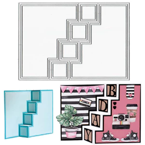 3D Hình Thang Thiệp Chúc Mừng Khung Handmade DIY Kim Loại Thép Carbon Cắt Khuôn Thêu Sò Dập Nổi Khắc Bản Mẫu DIY Album Ảnh Thiệp Chúc Mừng Cắt Chết Giấy Thủ Công Dụng Cụ