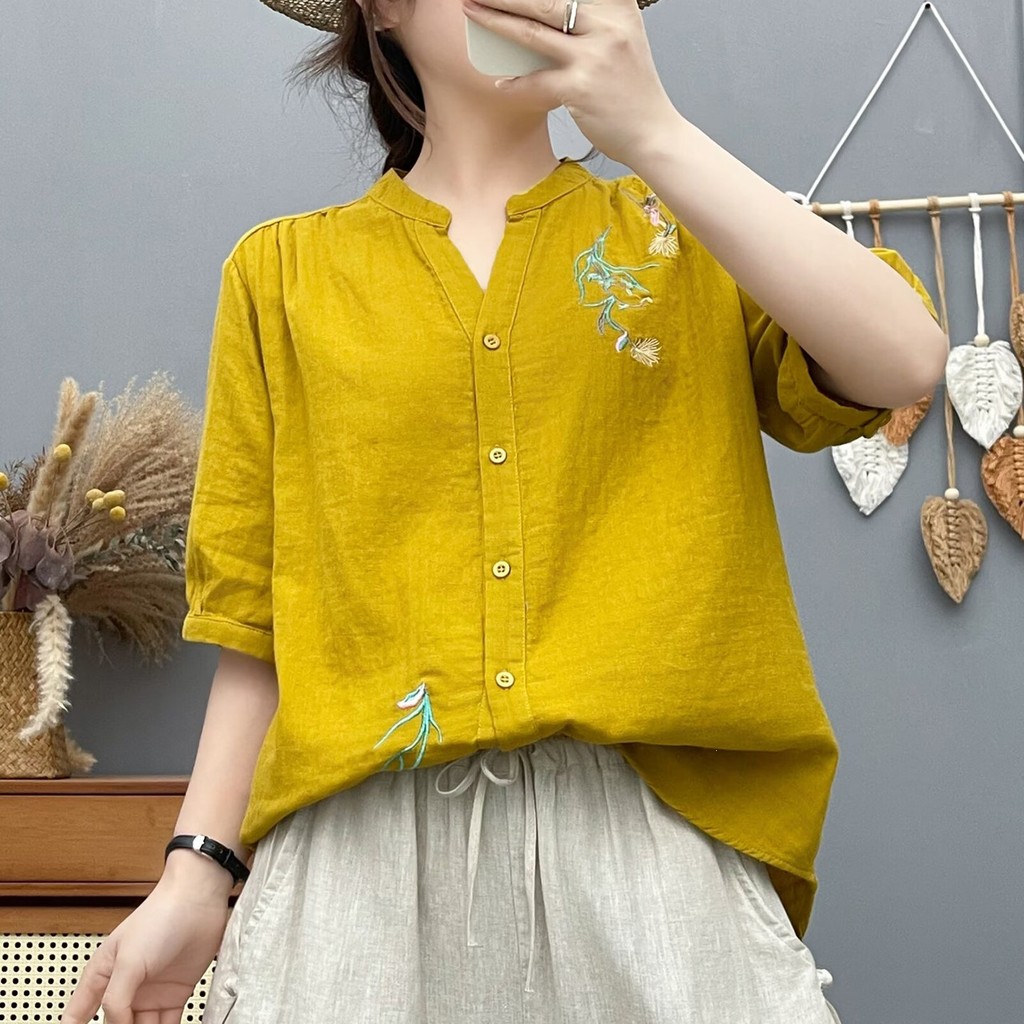 Áo sơ mi nữ cotton thiết kế skinny phù hợp mùa hè