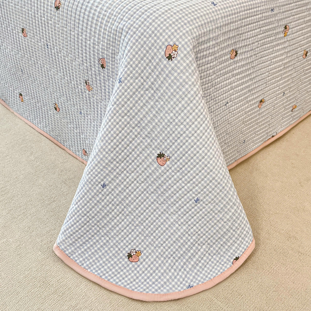 (SCB105)Bộ chăn ga gối 4 món chất liệu đũi Memminbedding kèm chăn hè với họa tiết 5D thêu nổi siêu dễ thương