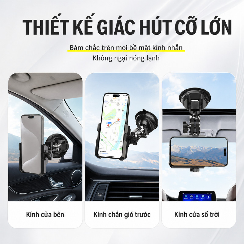 Giá Đỡ Điện Thoại Xe Hơi Cao Cấp – Hút Kính Hợp Kim, Xoay 360°, Thích Hợp Livestream, Quay Video Chụp Ảnh
