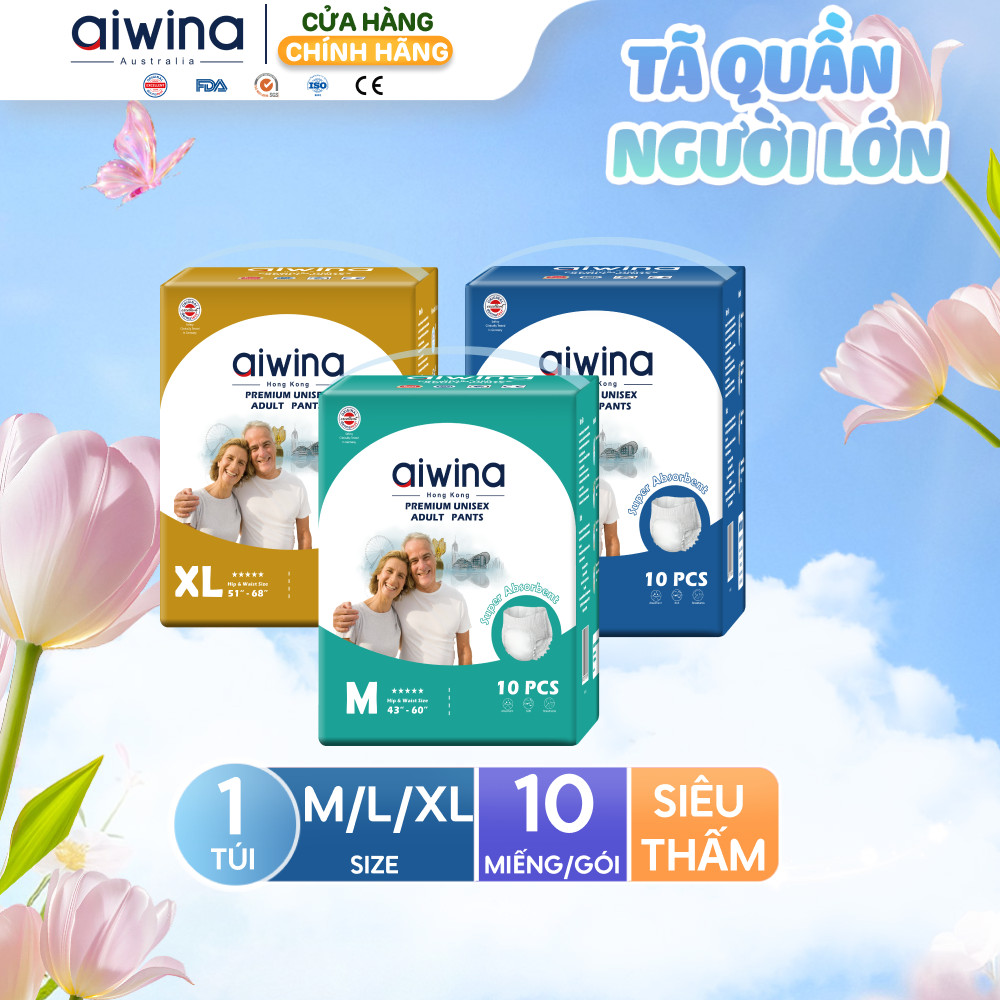 Tã quần người lớn Aiwina siêu thấm hút size M/L/XL túi 10 miếng
