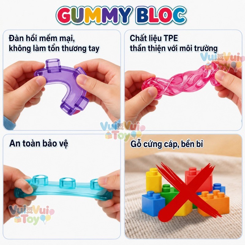 Đồ chơi lắp ráp giáo dục sớm khối silicone mềm thạch - Đồ chơi giảm stress bóp bóp vui nhộn
