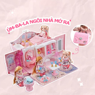 Ngôi Nhà Búp Bê Thiết Kế Dạng Túi Xách Kèm 2 Búp Bê, Đồ Chơi Nhập Vai, Quà Sinh Nhật Cho Bé Gái 3-8 Tuổi
