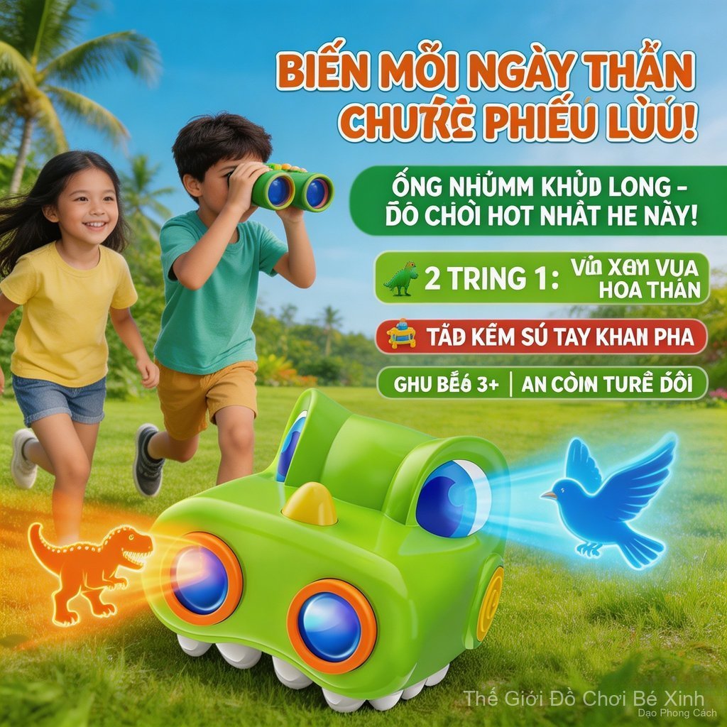 Set ống nhòm hình khủng long, học quan sát và đóng vai, cho bé 4-10 tuổi phát triển trí tò mò
