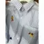 Áo sơ mi ngắn tay thêu kẻ sọc hoạt hình màu xanh lam dành cho nữ Áo sơ mi phong cách Preppy POLO Top