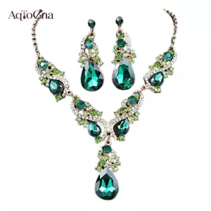 AqToCna 3 Cái / bộ Charming Pha Lê Thả Hình Bông Tai Nelace Thanh Lịch Cưới Bộ Trang Sức Hợp Thời Trang Quà Tặng Phụ Kiện Tiệc Cô Dâu AqToCna