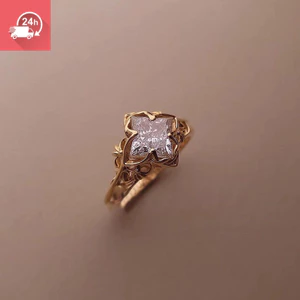 Tính khí thời trang cỏ bốn lá kim cương lấp lánh vàng có thể điều chỉnh cá tính đa năng tinh tế nhẫn nữ