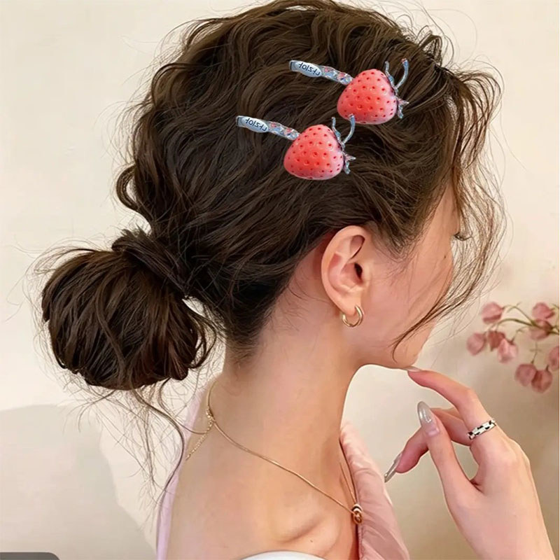 Barrettes tóc dâu tây cổ điển, Phụ kiện tóc trái cây Kawaii, Kẹp bên chống trượt để sử dụng hàng ngày & tiệc tùng