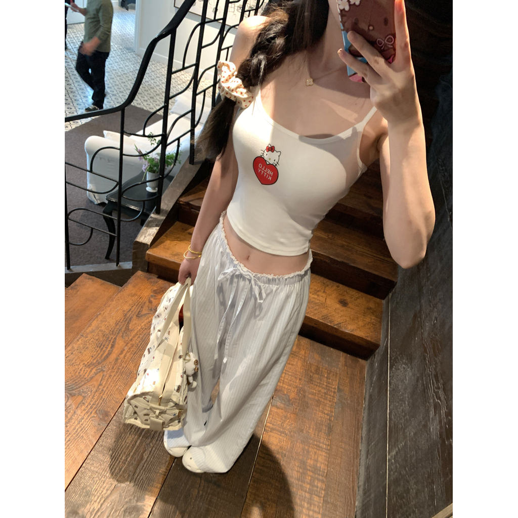 Áo yếm in hình mèo mèo mèo gợi cảm mùa hè dành cho nữ Slim-fit Top