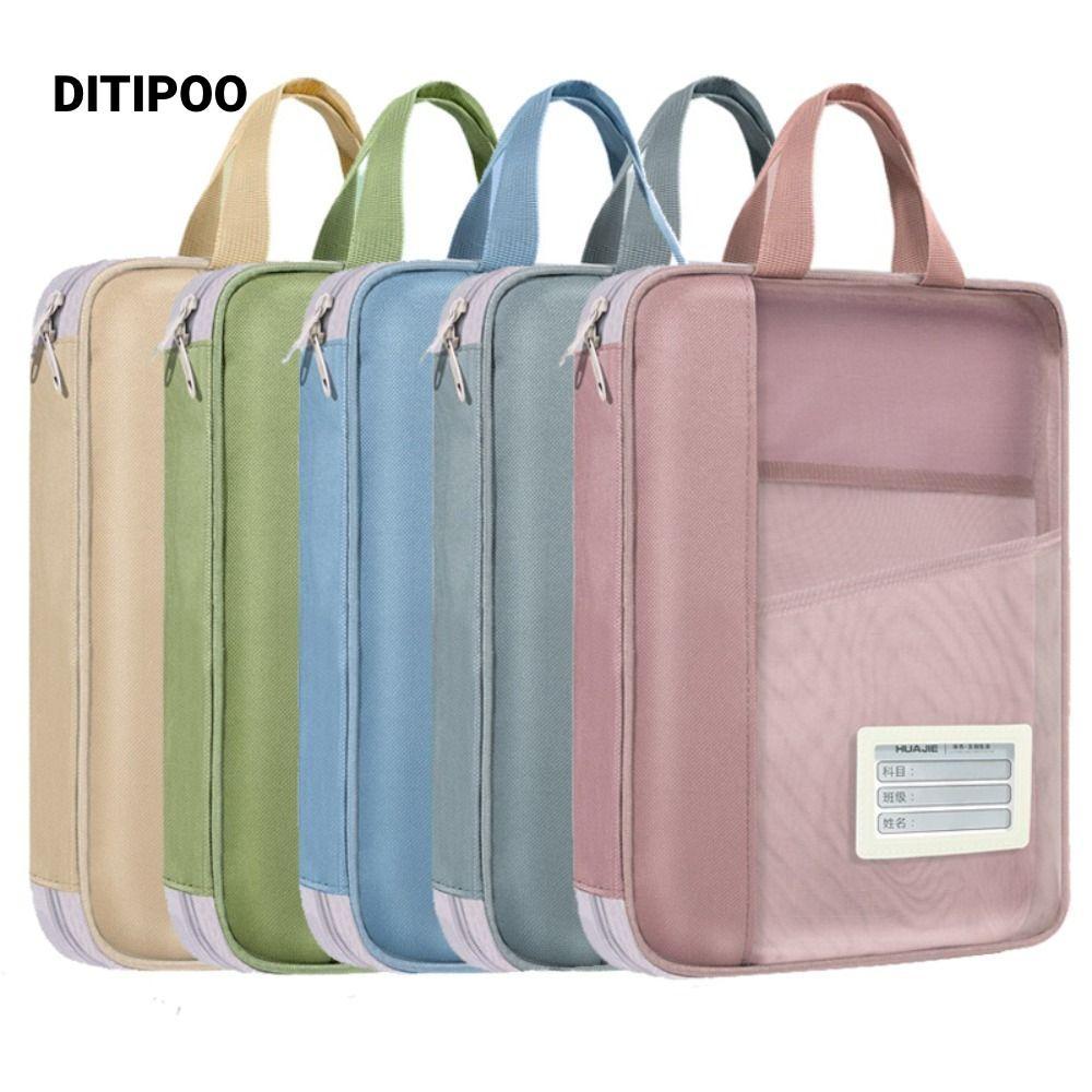 Túi dạy kèm DITIPOO, Túi đựng hồ sơ trong suốt bằng lưới Nylon, Túi đựng dây kéo nhiều lớp cầm tay dày đa chức năng đi học