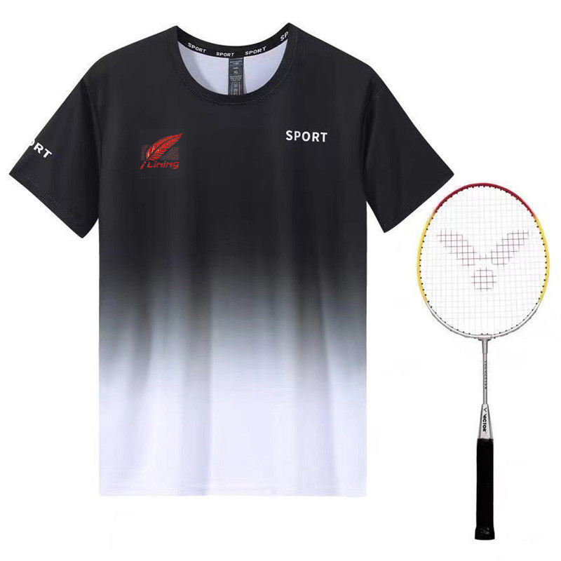Bộ đồ cầu lông gradient nổi tiếng trên internet Li Ning, vải khô thoáng mát và nhanh chóng, bộ tay ngắn thể thao phong cách cặp đôi