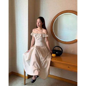 Đầm trễ vai bèo linen mặc 2 kiểu dáng maxi xoè dài nhúng thun sau nữ tính, ngọt ngào MyaHouse