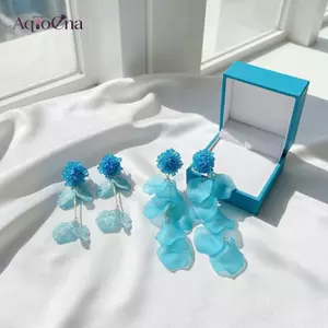 AqToCna Hoa Xanh Lá Tòn Ten Bông Tai Acrylic Dài Thả Cho Nữ Thời Trang Mùa Hè Bohemian Quà Tặng Cho Bạn Gái AqToCna
