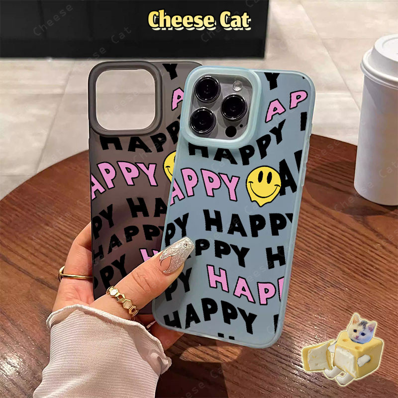 ins Happy Mặt cười đơn giản Ốp lưng cho iPhone Case 15 13 12 11 14 Plus 16 17 Pro Max 17 Air Vỏ iPhone mờ