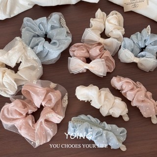 Yoing / Phiên Bản Hàn Quốc Morandi Màu Tình Yêu Chấm Bi Vải Ngọc Trai Tóc Dây Đeo Đầu Cao Su Cảm Giác Cao Cấp Đầu Sang Trọng Hoa Scrunchy Nhẫn