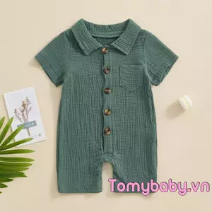 Bộ áo liền quần mùa hè cho bé trai Áo liền quần ngắn tay màu trơn