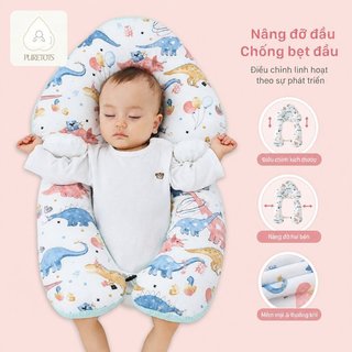 Gối Hình Chữ U Cho Bé Có Thể Điều Chỉnh Đầu Dây Rút Hỗ Trợ Chống Phẳng Cotton Mềm Mầm Non Ngủ