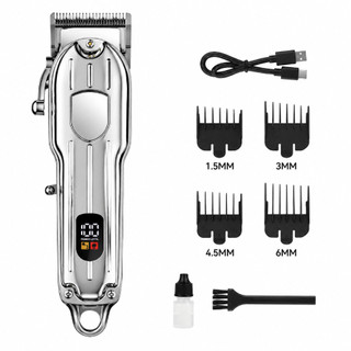 Máy Cắt Tóc Điện Sạc Pin Chuyên Nghiệp, Lưỡi Cắt Kim Loại, Màn Hình Hiển Thị Điện, Dành Cho Nam Giới & Salon