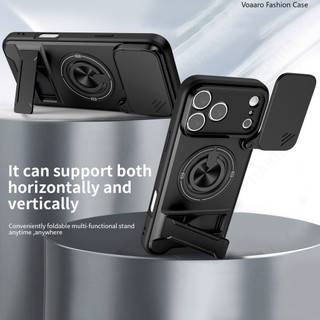 Xoay Mới Trượt Ống Kính Funda Cho Iphone 17 Pro Max Ốp Lưng Vòng Từ Tính Cho Iphone 17 Pro Ốp Lưng Có Thể Gập Lại Chân Đế Vỏ Giáp