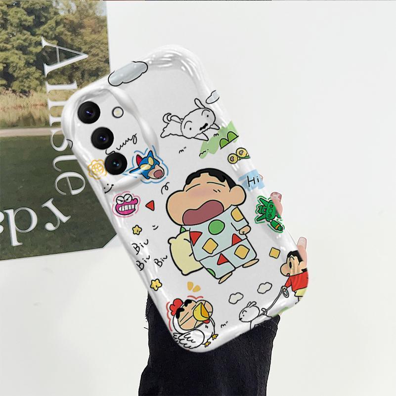 Ốp Lưng Cho Samsung Galaxy A04S A05S A13 A14 A15 A16 A17 A25 A35 A55 A56 4G 5G Phim Hoạt Hình Kem Crayon Shin-chan Cặp Đôi Mềm TPU 3D Sóng Silicon Vỏ Điện Thoại