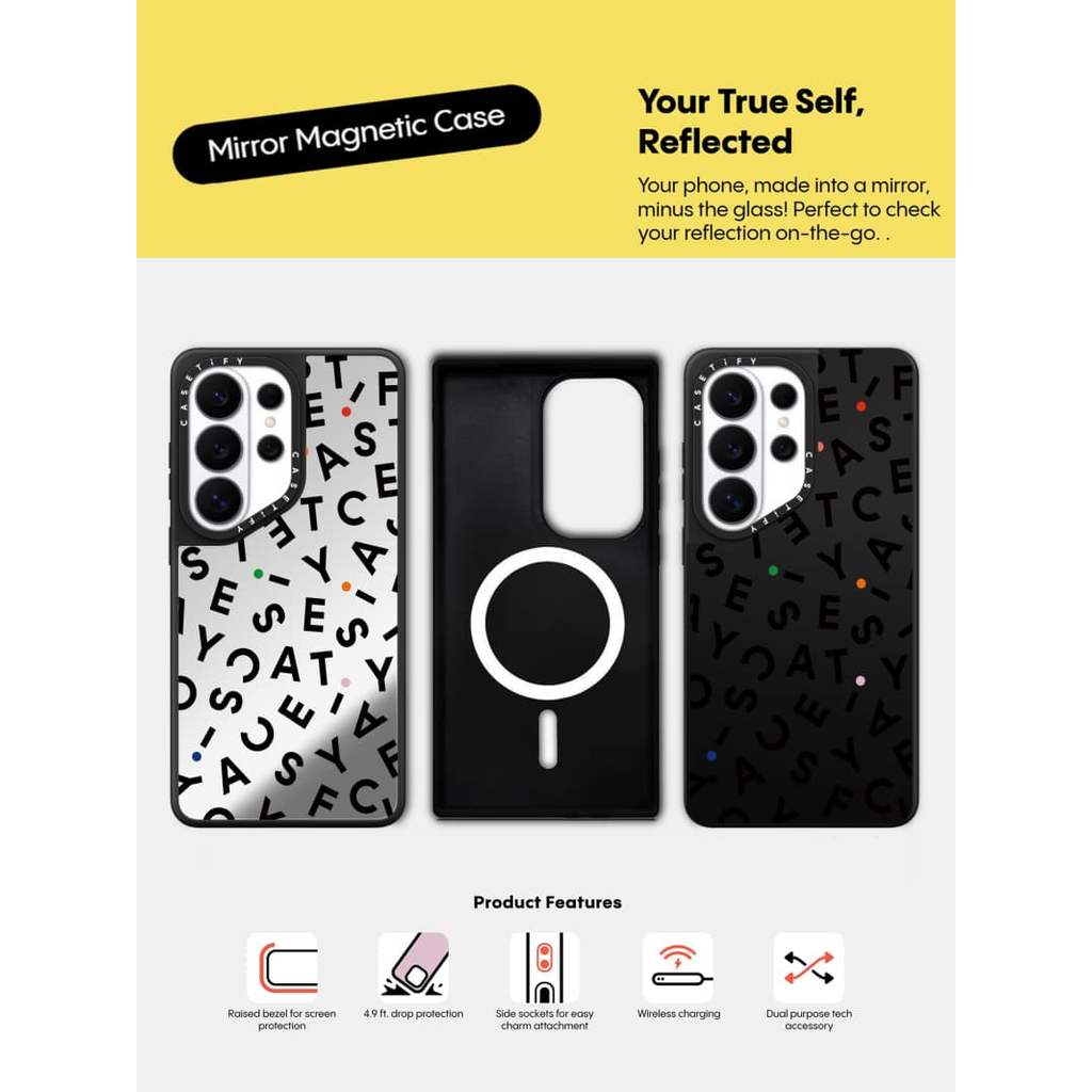 CASECASE X Bảng Chữ Cái Tiếng Anh Logo Case Matte Black & Sliver Mirror Hút Từ Tính Samsung Galaxy S26 Ultra S25 S24 S23 Ultra Plus Mặt Sau Cứng Có Hộp Khắc Logo