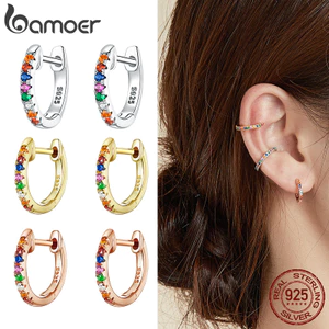 Bamoer Bông Tai bạc 925 Đính Đá Nhiều Màu Sắc Phong Cách Hàn Quốc
