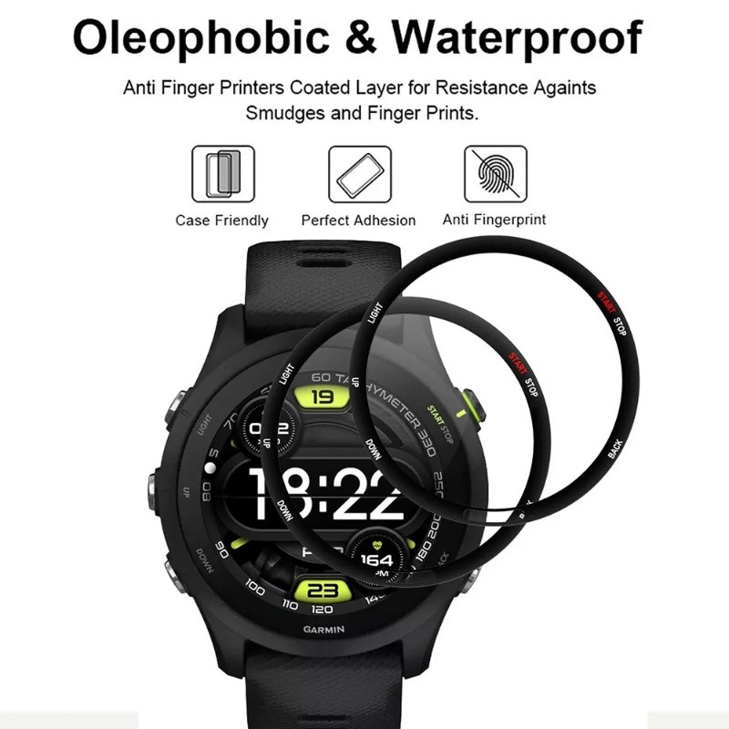 2-10 Chiếc Bảo Vệ Màn Hình Cho Garmin Forerunner 570 970 965 955 945 45S HD Kính Cường Lực Cho Garmin Forerunner 265S 265 255 255M 255 245M 165 158 Phim Kính Viền Đen Cong