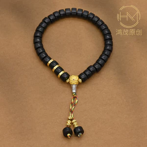 Vòng tay hạt tự nhiên màu tím đàn hương 7 mm, style retro dân tộc cho nam và nữ
