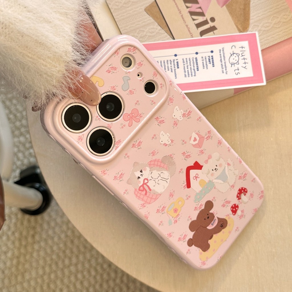 Ốp điện thoại hình động vật hoạt hình hoa hồng phong cách Hàn Quốc iphone17pro max 15 vỏ mềm chống sốc