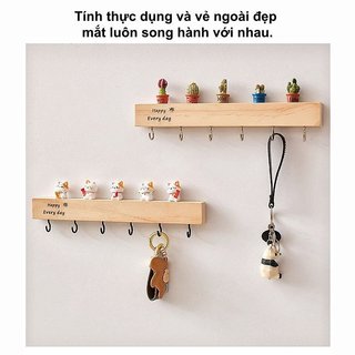 Treo Tường Gỗ Chìa Khóa 6 Móc Dính Lối Vào Phòng Ngủ Trang Trí Nhà Bếp Người Tổ Chức