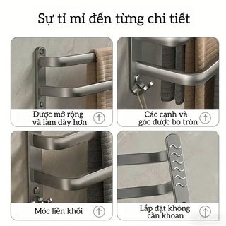 Giá treo khăn đôi bằng nhôm Giá treo tường Máy khoan miễn phí Chống gỉ Nhà tổ chức phòng tắm hạng nặng