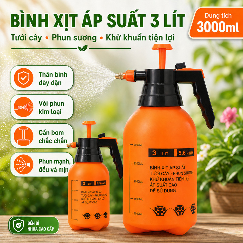 Bình xịt tưới cây Áp Suất Cao,Dung tích lớn (2L / 3L)，Nó có thể được treo để dễ dàng lưu trữ
