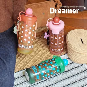 Mới Retro Cốc Thủy Tinh Bé Gái Niche Giá Trị Cao Cốc Nước Có Trà Kho Chịu Nhiệt Độ Cao Di Động Cốc Rơm