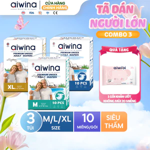 Combo 3 Tã dán người lớn Aiwina siêu mỏng, siêu mềm size M/L/XL túi 10 miếng