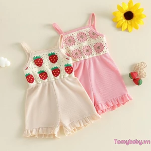 Bộ áo liền quần cho bé gái mới biết đi Móc không tay dễ thương Hoa chắp vá Quần yếm xù đáy mùa hè