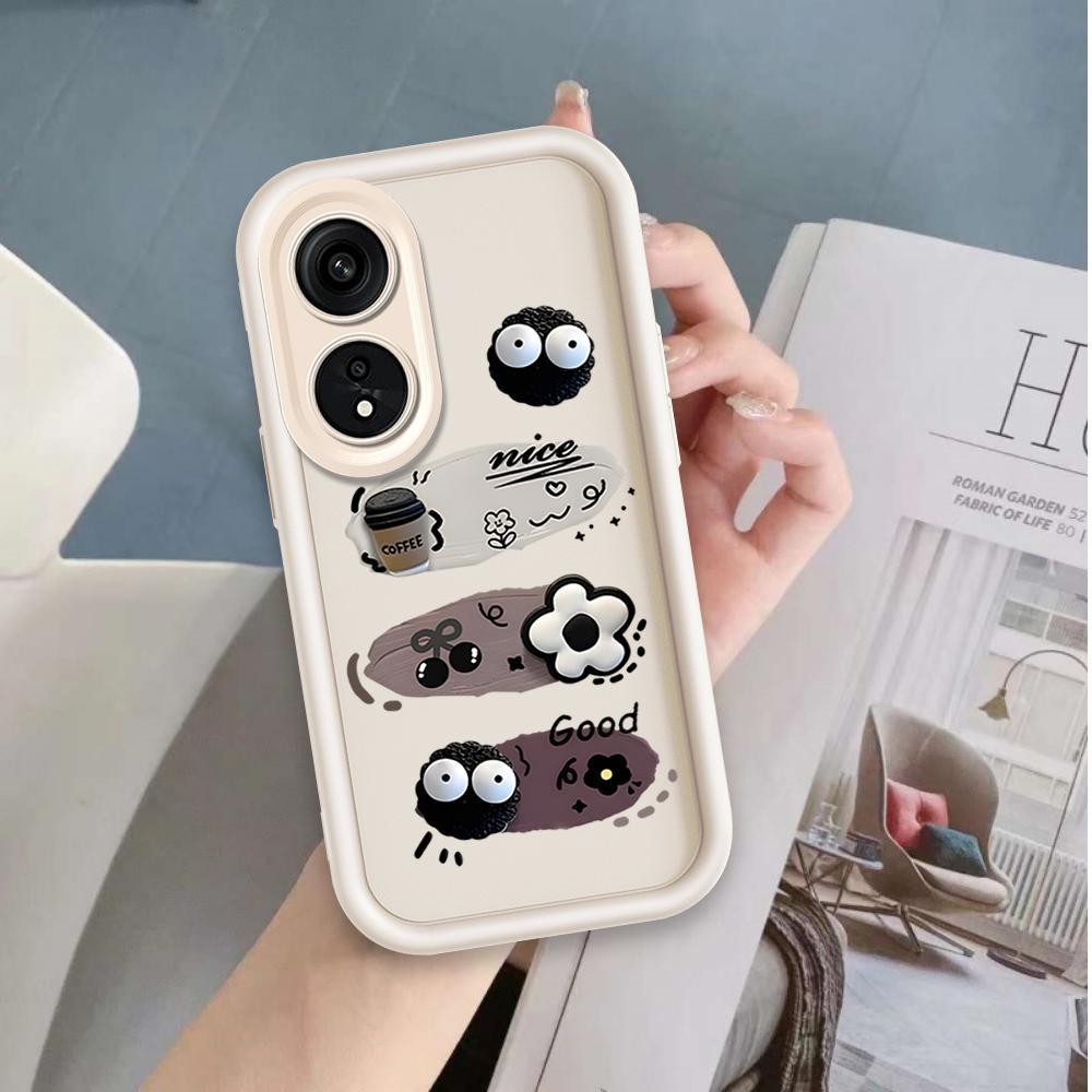 Ốp Lưng Cho OPPO A17 A17K A18 A38 A58 A60 4G Phim Hoạt Hình Silicon Mềm Đáng Yêu Vỏ Điện Thoại TPU Đen Bóng Than Thiên Thần Mắt Chống Sốc Ốp Lưng