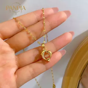 PNPIA- Cặp Đôi Mẹ Và Con Cá Heo Đánh Zircon Mặt Dây Chuyền Nelace Cho Nữ Không Phai Màu Trái Tim Động Vật Trang Sức Kid Quà Tặng Sinh Nhật