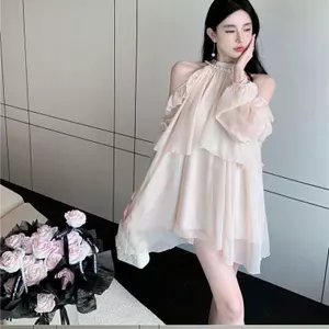Áo sơ mi voan cổ đứng xù nhẹ nhàng dành cho nữ mùa hè độc đáo Loose Strapless Top Pháp mơ dài tay Sunscre