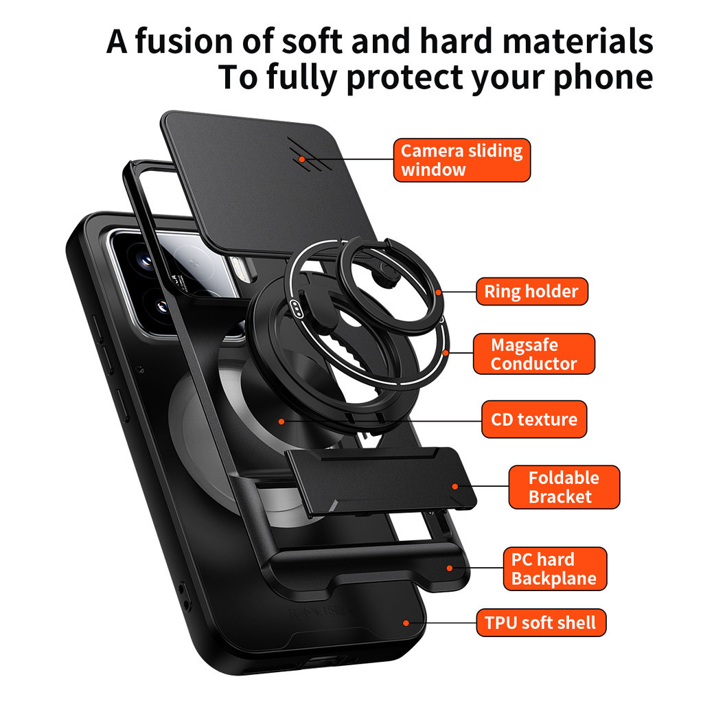Ốp Điện Thoại Đa Năng Sang Trọng Thích Hợp Cho Xiaomi 15 A Pro Ultra 5G Dây 360°Giá đỡ vòng có vỏ máy ảnh Vỏ bảo vệ toàn diện chống sốc