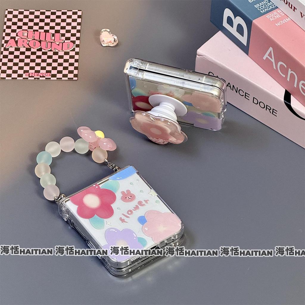 Tương thích với Ốp điện thoại Samsung Galaxy ZFlip7 ZFlip6 Flowers bao gồm dây buộc và vỏ cứng gấp cho vỏ bảo vệ ZFlip 7 6 5 4 3 5G